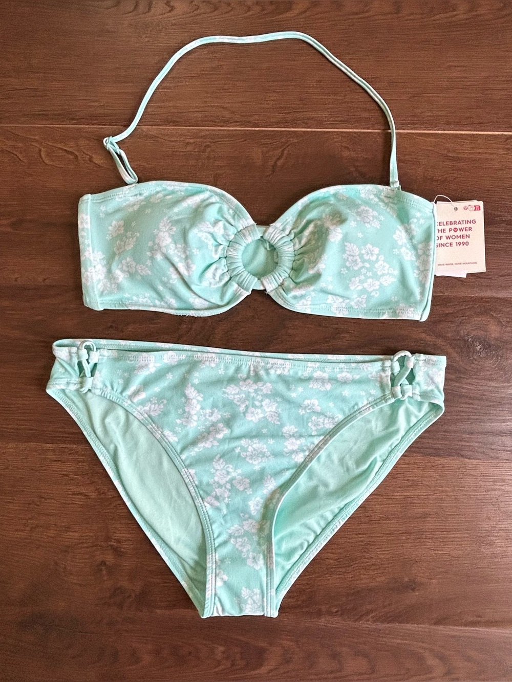 Roxy Hibiscus Hideaway Ring Bandeau and Hipster Lace Bikini Set L